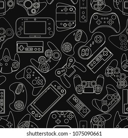 Video game controller background Gadgets seamless pattern Black and White