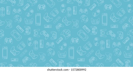 Video game controller background Gadgets and devices seamless pattern Coral Blue color Eps10 vector