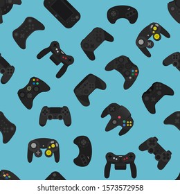 Video game controller background Gadgets and devices seamless pattern Coral Blue color Eps10 vector