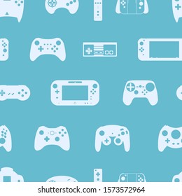 Video game controller background Gadgets and devices seamless pattern Coral Blue color Eps10 vector