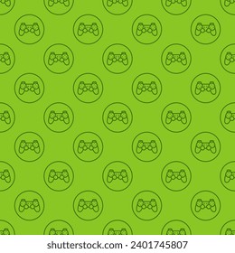 Video Game Controller in Circle vector Joypad concept linear green seamless pattern