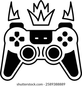 A video game controller with a crown on top and flames coming out of it