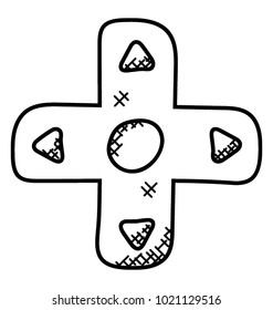 
Video game controller directional pad, doodle icon
