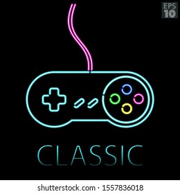 Video game controller with directional pad, select, start and push buttons in neon glow style for classic gaming.