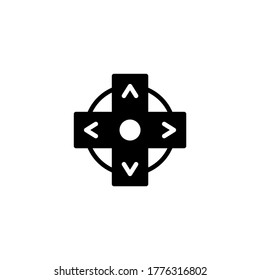 Video Game Controller D-Pad Direction Directional Pad icon in black flat glyph, filled style isolated on white background
