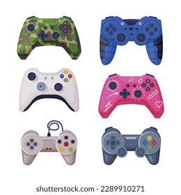 Video Game Controller and Electronic Device for Home Console Vector Set