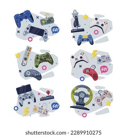Video Game Controller and Electronic Device for Home Console Vector Composition Set