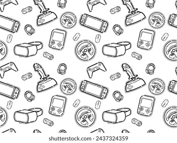 Video game controller gamepad background Gadgets and devices seamless pattern Modern Game Console Controllers Seamless Pattern, Video Game Players Accessory Devices Background, Banner, Textile