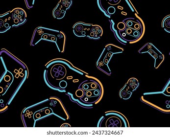 Videospiel-Controller Gamepad Hintergrund Gadgets und Geräte Nahtloses Muster Moderne Spielekonsolen-Controller Nahtloses Muster, Videospiel-Spieler Zubehör Geräte Hintergrund