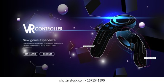 Video game controller or gamepad. sensation of presence, position-tracking technology device. VR controller game set.