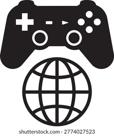 Video game controller and globe icon for online gaming concept