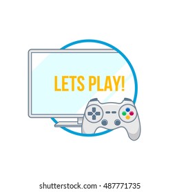 Video game controller icon. Gamepad. Vector illustration in flat outline cartoon design.