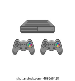 Video game controller icon. Gamepad. Vector illustration in flat outline cartoon design. Joystick for game console. Joypad. Web design. Lcd tv monitor. Mock up. Banner. Plasma. Brochure. Infographic.