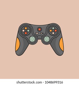 Video game controller icon. Joystick wireless gadget illustration. Colorful gamepad in flat design. Computer joy device in line art.