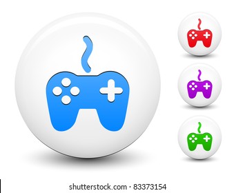 Video Game Controller Icon on Round White Button Collection Original Illustration