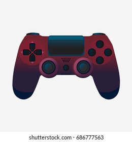 Video game controller icon. Red joystick isolated on white. Flat vector stock illustration.