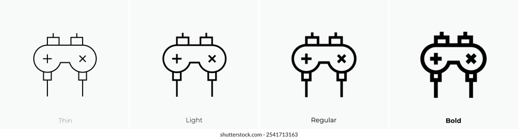 ícone do controlador de videogame. Design fino, leve, regular e negrito, isolado no fundo branco