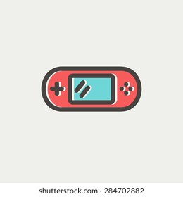 Video game controller icon thin line for web and mobile, modern minimalistic flat design. Vector icon with dark grey outline and offset colour on light grey background.