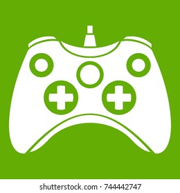 Video game controller icon white isolated on green background. Vector illustration
