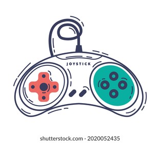 Video Game Controller, Video Game Player Device Hand Drawn Vector Illustration