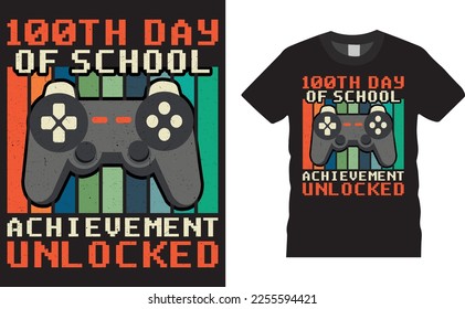 Video game controller retro sunset background vector t-shirt design. 100 days of school.