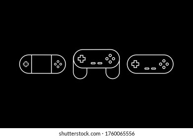 Video game controller set. Line Gadgets vector icon isolated on black background.