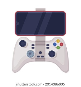 Video Game Controller with Smatphone, Joystick of Modern Game Console Cartoon Vector Illustration