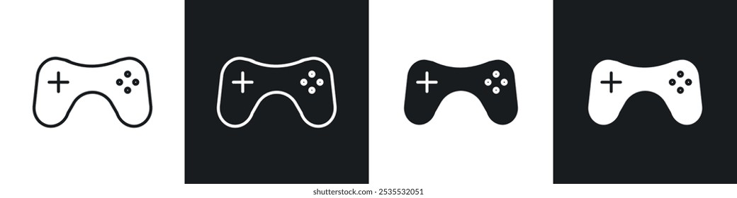 Video game controller vector icon set in black and white. EPS 10 illustration
