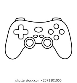 Video game controller vector illustration. Gaming joystick outline icon in doodle style. Black line art isolated on white background.