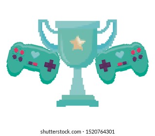 video game controls and trophy pixelate icon