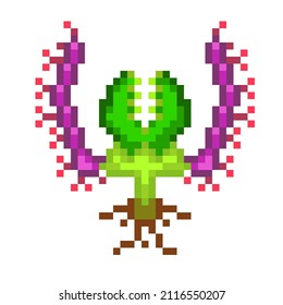 Video game creature pixel art , evil plant