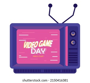 Video Game Day In Retro Tv Icon