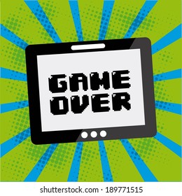 Video game design over blue and green stripes background, vector illustration