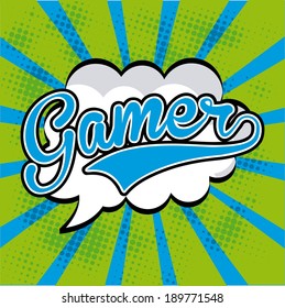Video game design over green and blue stripes background, vector illustration