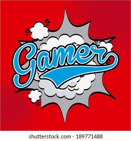 Video game design over red background, vector illustration