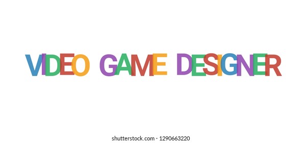 Video Game Designer word concept. Colorful "Video Game Designer" on white background. Use for cover, banner, blog.