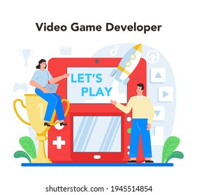 Video game development concept. Creative process of a computer game