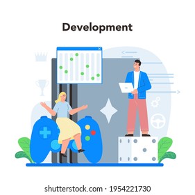 Video game development concept. Creative process of a computer game