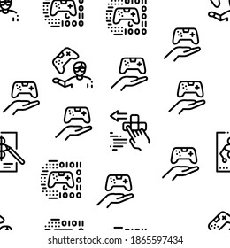 Video Game Development Seamless Pattern Vector Thin Line. Illustrations