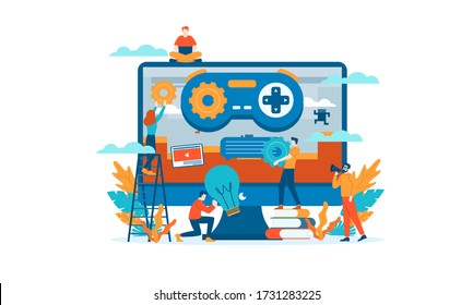 Video game development vector illustration concept template background isolated can be use for presentation web banner UI UX landing page