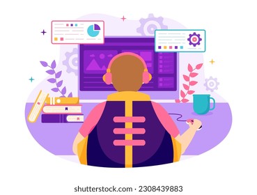 Video Game Development Vector Illustration with Games, Digital Technology, Programming and Coding in Flat Cartoon Hand Drawn Landing Page Templates