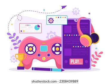 Video Game Development Vector Illustration with Games, Digital Technology, Programming and Coding in Flat Cartoon Hand Drawn Landing Page Templates