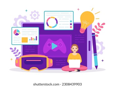 Video Game Development Vector Illustration with Games, Digital Technology, Programming and Coding in Flat Cartoon Hand Drawn Landing Page Templates