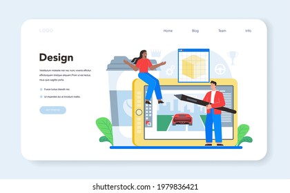Video game development web banner or landing page. Creative process of a computer game design. Digital technology of scripting and testing. Isolated flat vector illustration