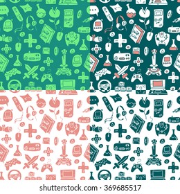 Video Game doodle seamless pattern 4 different color scheme