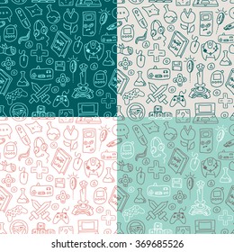 Video Game doodle seamless pattern 4 different color scheme