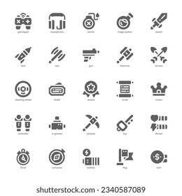 Video Game Element icon pack for your website, mobile, presentation, and logo design. Video Game Element icon glyph design. Vector graphics illustration and editable stroke.