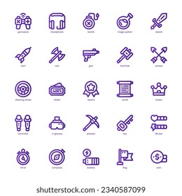Video Game Element icon pack for your website, mobile, presentation, and logo design. Video Game Element icon basic line gradient design. Vector graphics illustration and editable stroke.