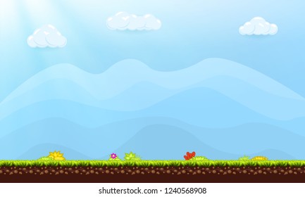 Video game. Elements and objects for computer game. Template for  construction game level. Background for arcade game. Vector illustration.