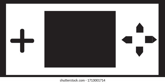video game with a few more practical control buttons. rectangular shaped decorated with a screen in the middle.